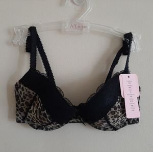 Affinitas by G. Grace Leopard Print & Black Lace Padded Bra 32C